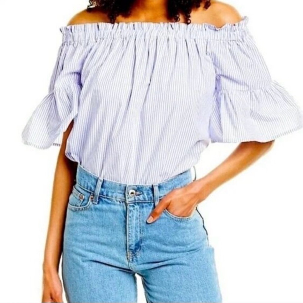 Kate Spade Broome Street Blue and White Off-Shoulder Blouse - Small